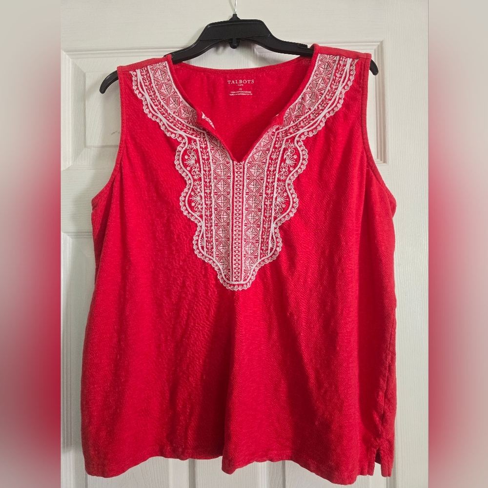 Talbots Red Embellished Sleeveless Tank Top